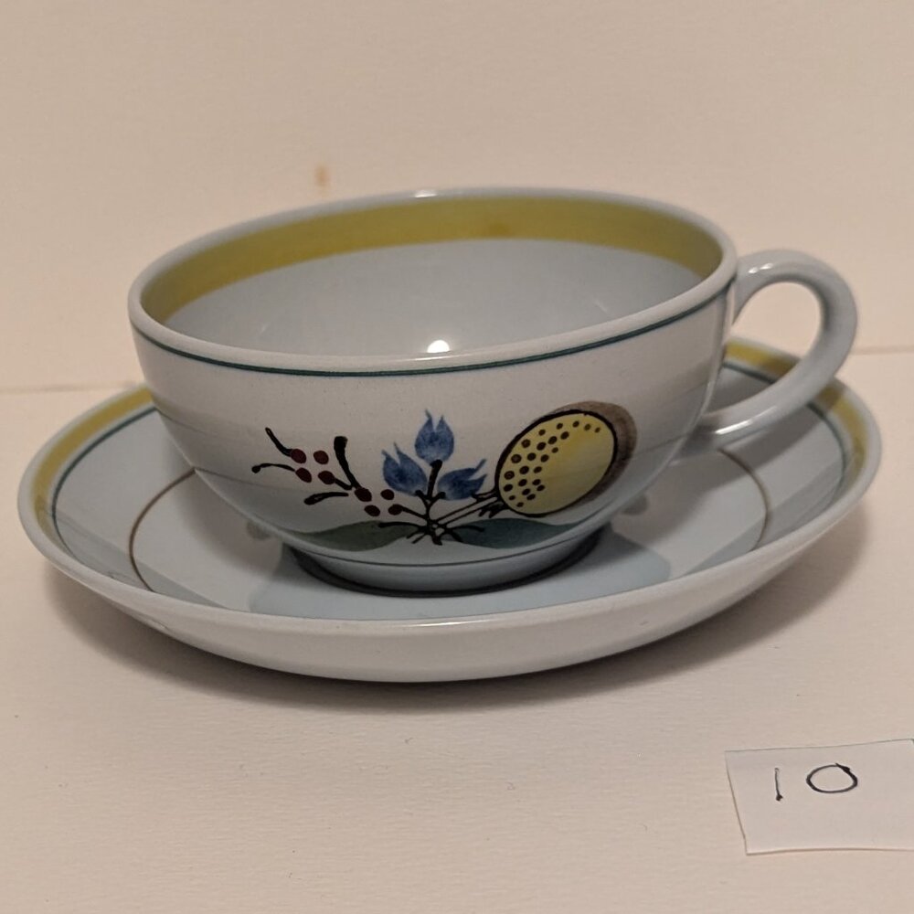 Vintage Handpainted Arabia Finland Windflower Teacup and Saucer with Flaw